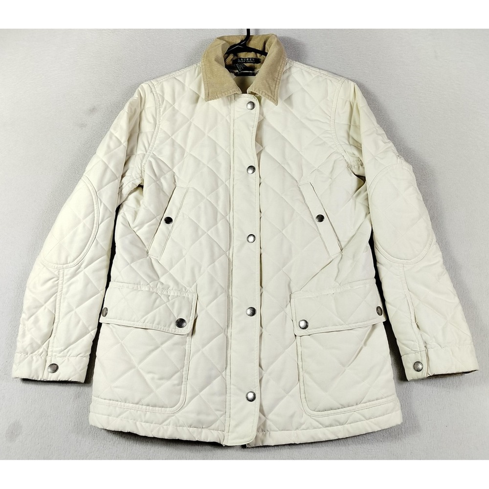 Lauren Ralph Lauren Coat Womens Medium White Quilted Field Jacket Barn Outdoors